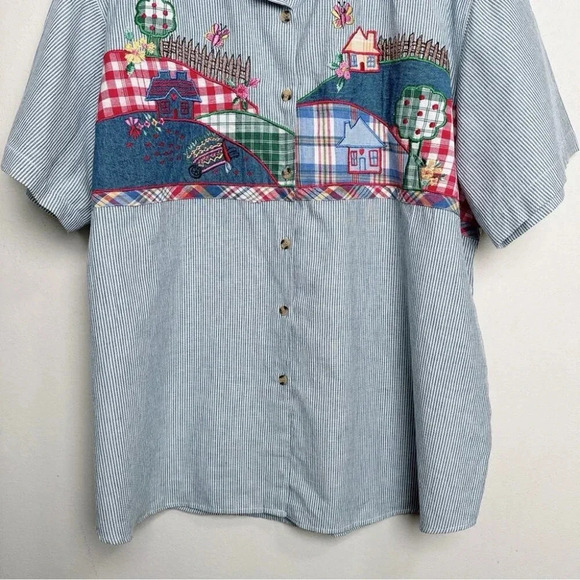Victoria Jones  Woman 22W Short Sleeve Cotton Button Shirt Embroidery Cottage - Picture 5 of 12